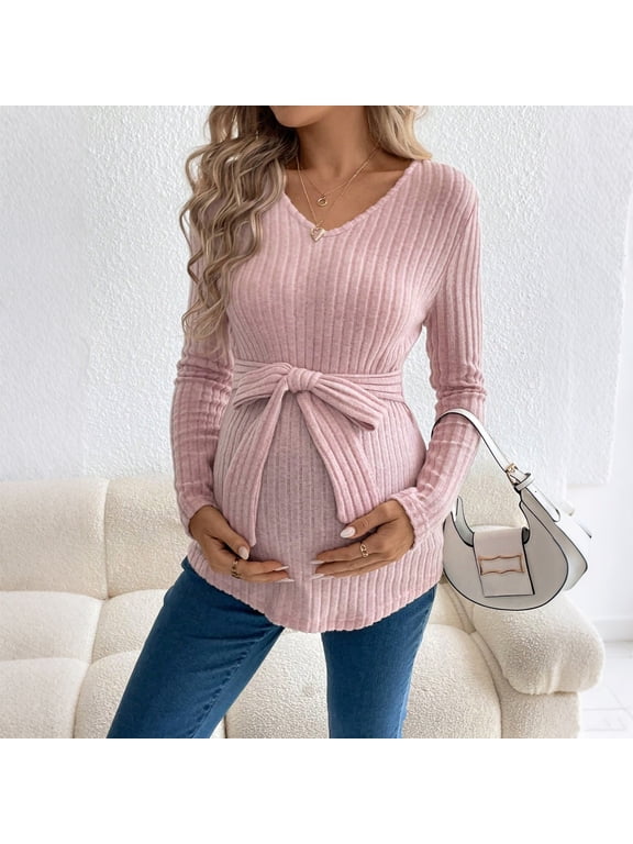 Maternity Tops Long Sleeve Pregnancy Shirts Tee Tunic Casual T Shirt Ribbed Knit Pregnant Clothes