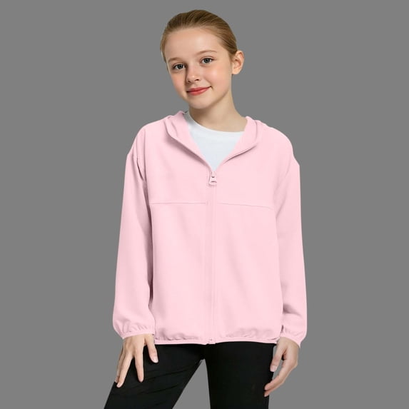 hengsof Mesh Panel Hooded Sun Protection Jacket for Kids, Lightweight Summer Windbreaker with Drawstring, UPF Outdoor Cover Up for Boys and Girls, Size 4-13 Years