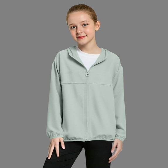hengsof Mesh Panel Hooded Sun Protection Jacket for Kids, Lightweight Summer Windbreaker with Drawstring, UPF Outdoor Cover Up for Boys and Girls, Size 4-13 Years