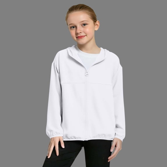 hengsof Mesh Panel Hooded Sun Protection Jacket for Kids, Lightweight Summer Windbreaker with Drawstring, UPF Outdoor Cover Up for Boys and Girls, Size 4-13 Years