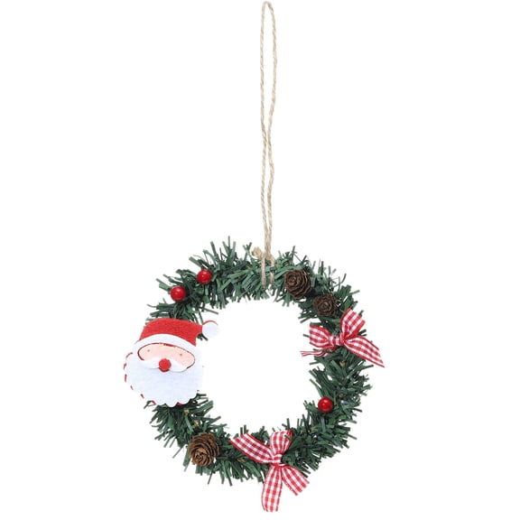hengsof Mini Christmas Wreath Artificial Decoration Miniature Christmas Wreath Christmas Tree Snowman Elks Pines Cones Hanging Ornaments Christmas Decorations