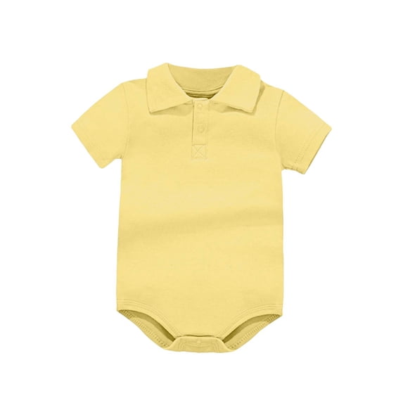 hengsof Newborn Baby Collared Onsies Shirt Bodysuit Summer Solid Color Cotton Short Sleeve Romper Clothes 0-24M