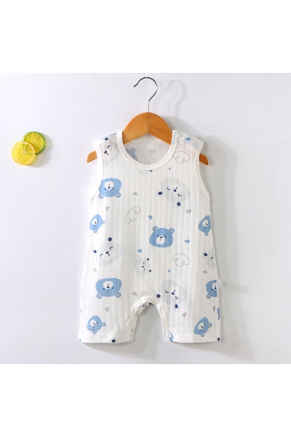 Newborn Baby Girls Sleeveless Cotton Romper One Piece Straps Overalls Striped Jumpsuit Summer Printed Pattern Clothes