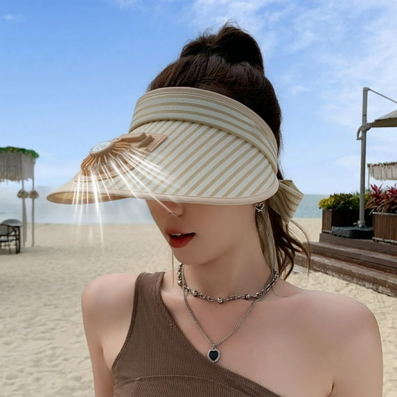 hengsof Outdoor Visor Hat with Solar Fan, Fan Visor Hat for Woman, Solar PoweredUSB Charging Sun Visor Cooling Hats, Large Area Sun Protection for Outdoor Beach Travel