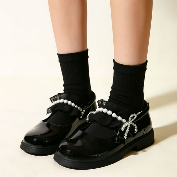 hengsof Pearl Accent Fashion Shoes for Girls, Leather Dress Shoes for School Functions, Comfortable Party Shoes for Special Events