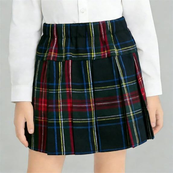 hengsof Plaid School Skirt for Girls, Pleated Mini Skirt for Uniform Dress Code, Academic Style Bottom for Back to School Season, Size 2-12 Years