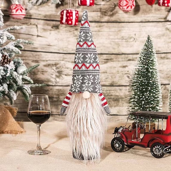hengsof Red Wine Bottle Decoration Beverage Bottle Hat Adorable Bottle Cover Xmas Bottle Cover Xmas Bottle Adorn Holiday Gnome Decor Wine Decor Christmas Decor Knitted Fabric