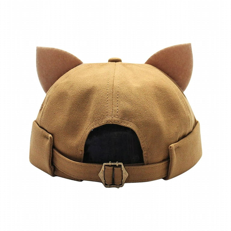 Retro Brimless Docker Hat Beanie with Cat Ears for Men Women Cat Ear Docker Cap Brimless Hats Beanie for Women Men Skull  main image 3