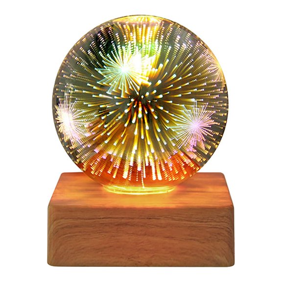 hengsof Romantic Firework 3D Glass USB Night Light Multi-Color, Creative Decorative Table Lamp, Ideal for Home/Bedroom Sleep Aid Gift