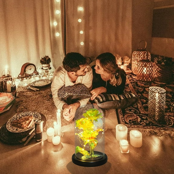 hengsof Rose Flowers with LED Lights and Falling Petals, Valentine's Day Rose Gifts for Women, Birthday Gifts for Mom, Light Up Rose in Glass Dome, Flowers Gifts for her