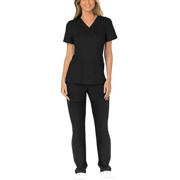 hengsof Scrubs Set for Women Nurse Uniform Jogger Suit Stretch Top & Pants with Multi Pocket for Nurse Esthetician Workwear