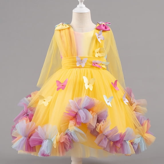 hengsof Sheer Panel Back Zipper Formal Dress for Girls, Short Sleeve Party Gown with Mesh Detail, Princess Style Celebration Outfit