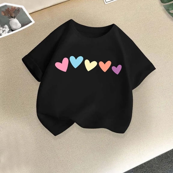 hengsof Short Sleeve Round Neck Children's Tops Heart Shape Tops Casual and Comfortable Tops