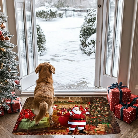 hengsof Snowman Christmas Tree Door Mat 15.7x23.6 Inch,Winter Snowflake Doormat Indoor Entrance,Non Slip Rubber Front Door Mats Washable Absorbent Home Entryway Rug