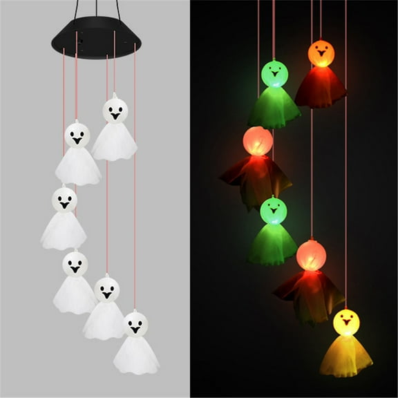 hengsof Solar-Powered LED Wind Chime Lights, Glass Wish Bottle Pumpkin Bells, Garden Patio Lawn Decor, Hanging Festive String Lights For Home Yard
