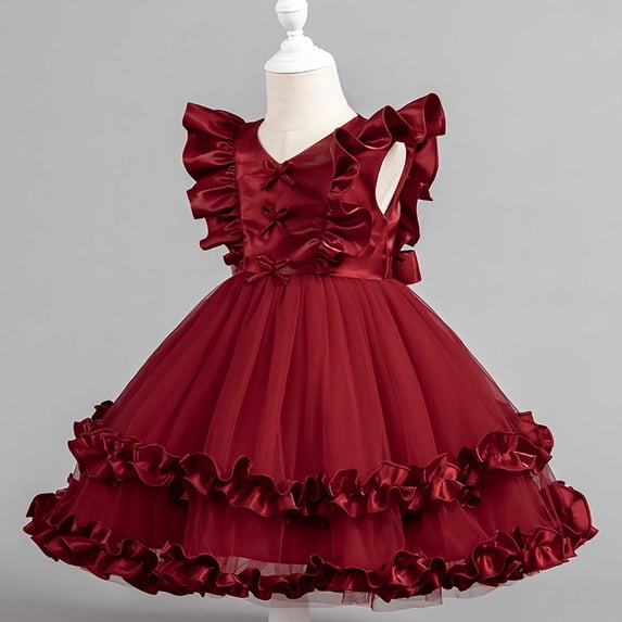 hengsof Solid Color Back Zipper Party Dress for Girls, Princess Style Formal Gown for Toddlers, Celebration Outfit for Events