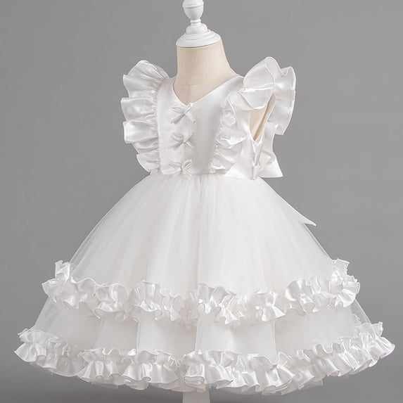 hengsof Solid Color Back Zipper Party Dress for Girls, Princess Style Formal Gown for Toddlers, Celebration Outfit for Events