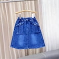 thumbnail image 1 of hengsof Solid Color Denim Utility Style Skirt for Toddler Girls Casual Summer Mini Skirt with Functional Pockets Stretch Fabric Elastic Waist Perfect for Outdoor Play Size 2-9 Years, 1 of 5