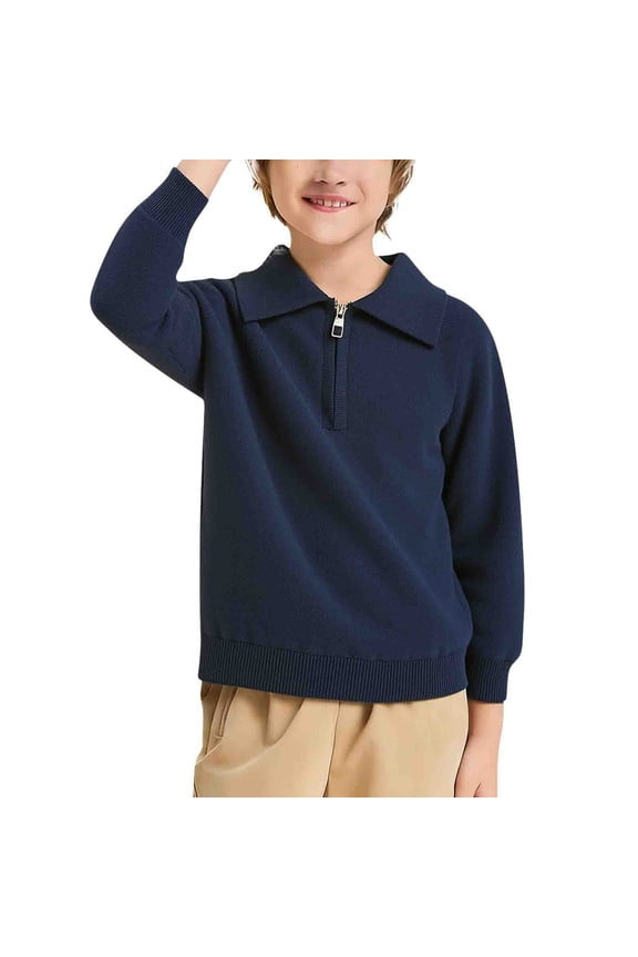 Solid Color Long-Sleeved Knit Sweater for Boys,Soft Skin-Friendly,Casual Collared Shirt,Preppy Style Children's Wear