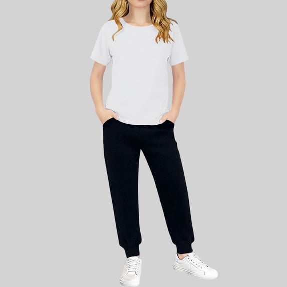 hengsof Solid Color Short Sleeve Tee and Pants Set for Kids, Two Piece Casual Outfit for Summer Activities, Play Clothes for Boys and Girls, Size 3-13 Years