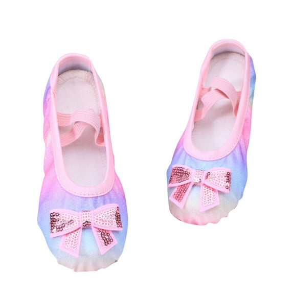 hengsof Sparkling Slip On Ballet Flats for Girls, Stylish Bow Practice Shoes, Solid Color Sparkly Soft Soled Comfortable Yoga Shoes for Children, Suitable for Ballet Gymnastics, Ages 2-14