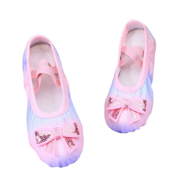 hengsof Sparkling Slip On Ballet Flats for Girls, Stylish Bow Practice Shoes, Solid Color Sparkly Soft Soled Comfortable Yoga Shoes for Children, Suitable for Ballet Gymnastics, Ages 2-14