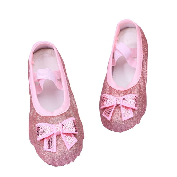 hengsof Sparkling Slip On Ballet Flats for Girls, Stylish Bow Practice Shoes, Solid Color Sparkly Soft Soled Comfortable Yoga Shoes for Children, Suitable for Ballet Gymnastics, Ages 2-14