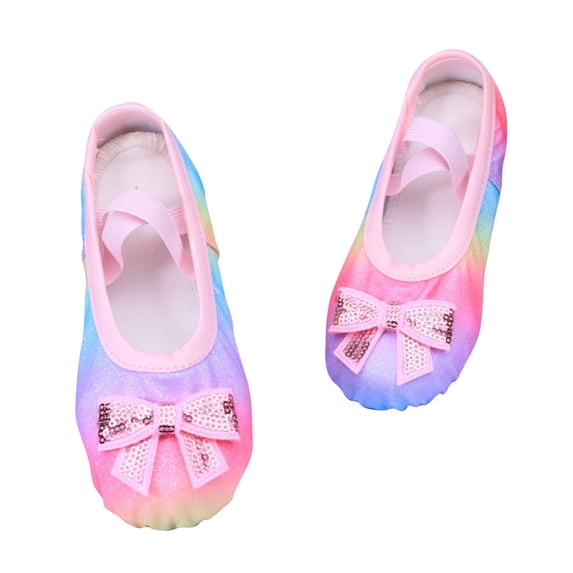 hengsof Sparkling Slip On Ballet Flats for Girls, Stylish Bow Practice Shoes, Solid Color Sparkly Soft Soled Comfortable Yoga Shoes for Children, Suitable for Ballet Gymnastics, Ages 2-14