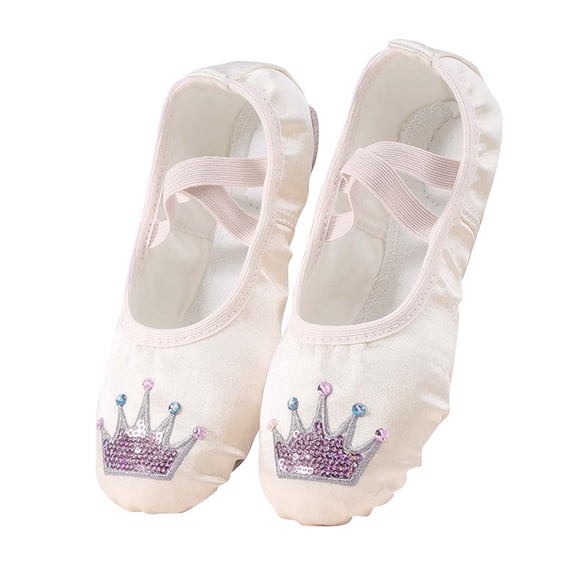 hengsof Sparkling Slip On Ballet Flats for Girls, Stylish Rhinestone Crown Ballet Shoes, Solid Color Sparkly Soft Soled Comfortable Yoga Shoes for Children, Suitable for Ballet Gymnastics