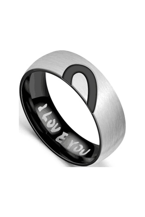 Stainless Steel Half Peach Heart Couple Ring, I YOU Design Matching Band Set, Romantic Message Jewelry, Valentine's Day Relationship Gift