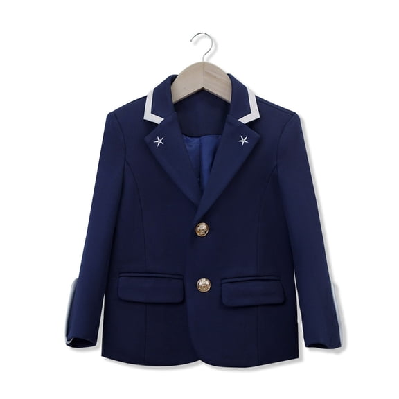 hengsof Star Detail Collared Blazer for School, Kids Formal Wear Jacket with Celestial Design, Academic Style Outerwear for Uniform Dress, Size 2-12 Years