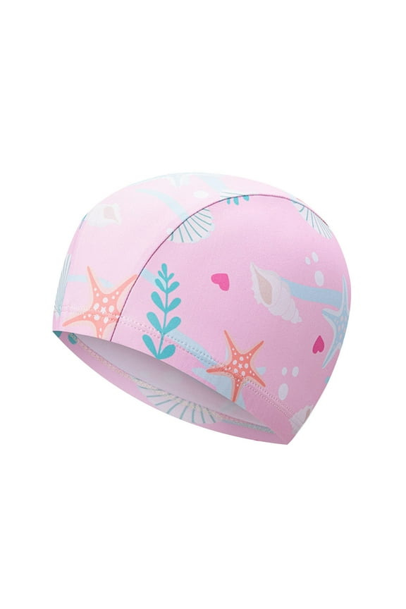 Stylish Cartoon Print Swim Cap for Girls,Comfortable Stretchy Cotton Swim Cap, Suitable for The Beach, Ages 3-10