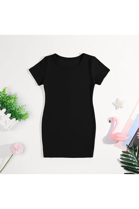 Summer One Piece Dress for Baby Girls, Solid Color Cotton Short Sleeve Round Neck Tank Top, Toddler Baby Casual Comfortable Dress