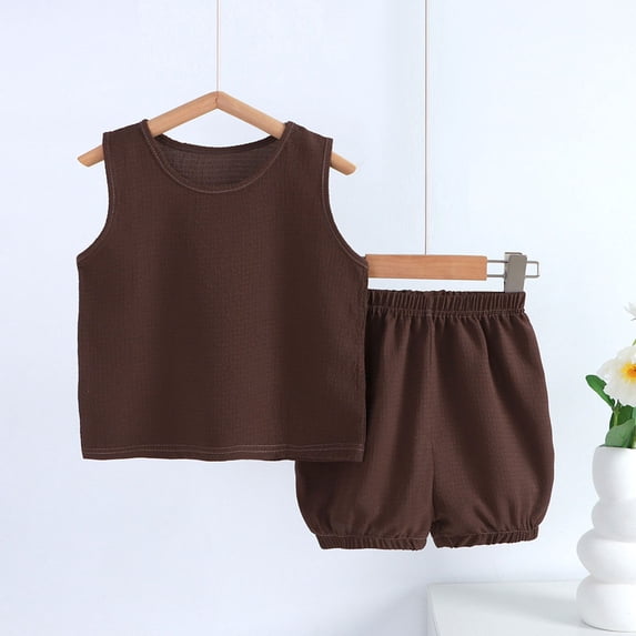 hengsof Summer Set for Infants Toddlers, Fashionable Solid Color Sleeveless Tank Top Leggings Shorts Set, 2 Piece Baby Casual Wear Set