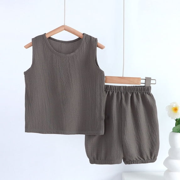 hengsof Summer Set for Infants Toddlers, Fashionable Solid Color Sleeveless Tank Top Leggings Shorts Set, 2 Piece Baby Casual Wear Set