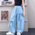 thumbnail image 1 of hengsof Sweet Bow Tie Wide Leg Cargo Pants for Girls, Straight Leg Casual Pants for Summer, Comfortable Everyday Pants, Sizes 5-16 Years Old, 1 of 5