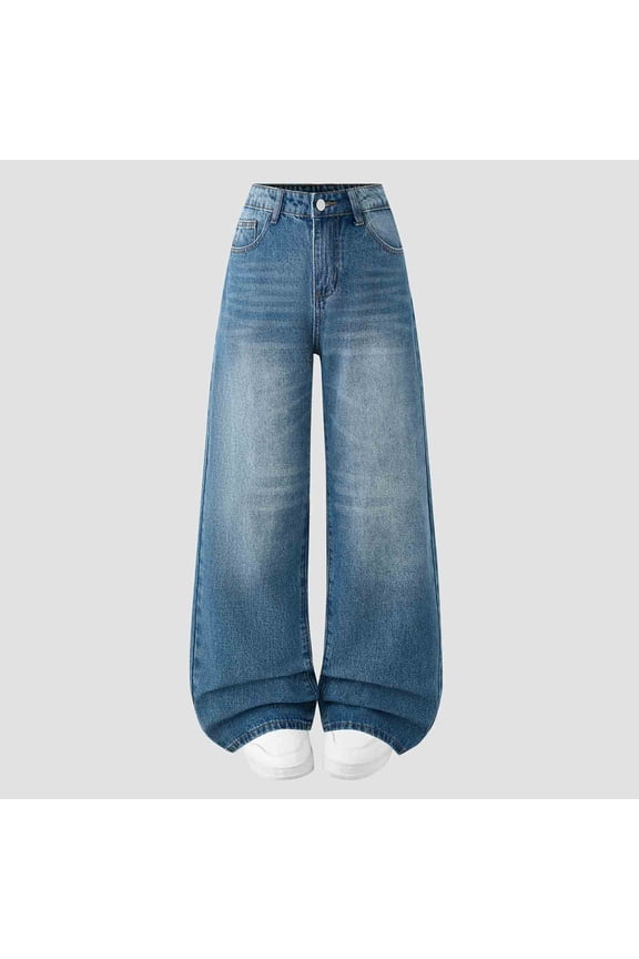 Teen Girls Adjustable Waist High Rise Wide Leg Denim Jeans for 12-16 Years Old Casual Loose Fit Pants Trousers for Teens Chic Style