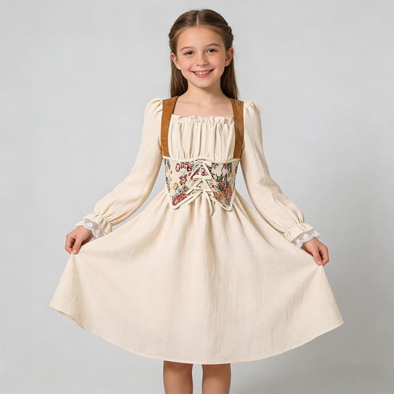 hengsof Teen Girls Party Dress for 7-13 Years Old Sweet Floral Print Puff Sleeve Ruffle Hem Belted Waist Gown Formal Event Celebration Wear