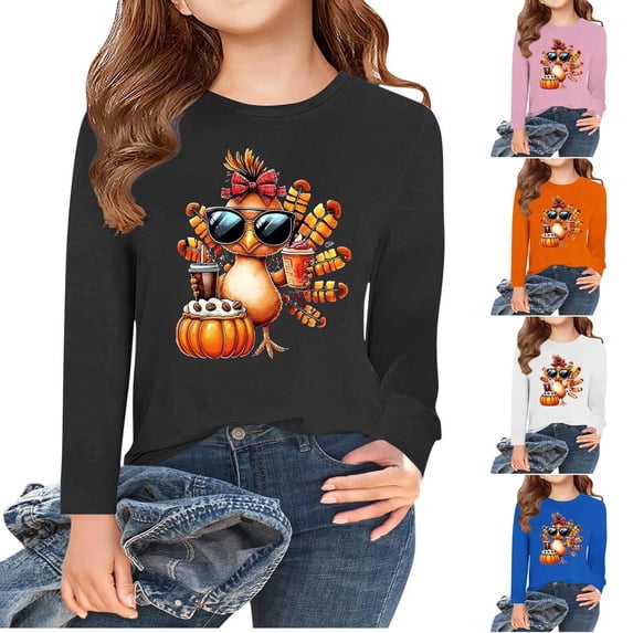 hengsof Thanksgiving Shirt for Kids: Boys Girls Thankful Grateful Blessed T Shirt Fall Long Sleeve Crew Neck Printed Undershirt Tops 3-15Y