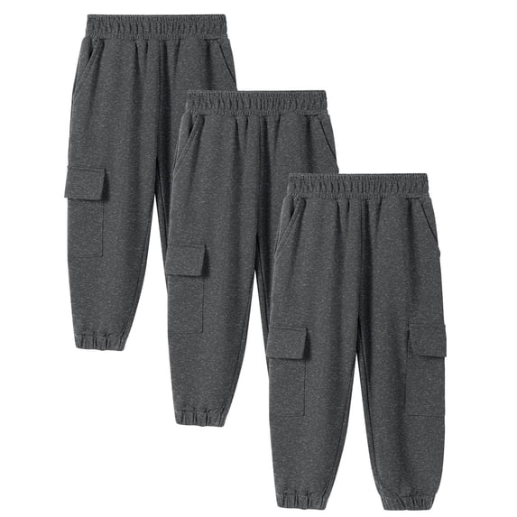 hengsof Three Pack Solid Color Jogger Pants for Boys and Girls Elastic Waist Side Pocket Sweatpants Casual Comfort Fit Trousers for Active Play Size 4-14 Years