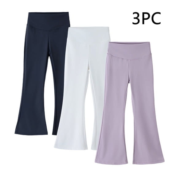 hengsof Three Piece Children's Casual Flared Pants Girls' High Waisted Solid Color Leggings Comfortable Elastic Waist Sports Pants Yoga Pants