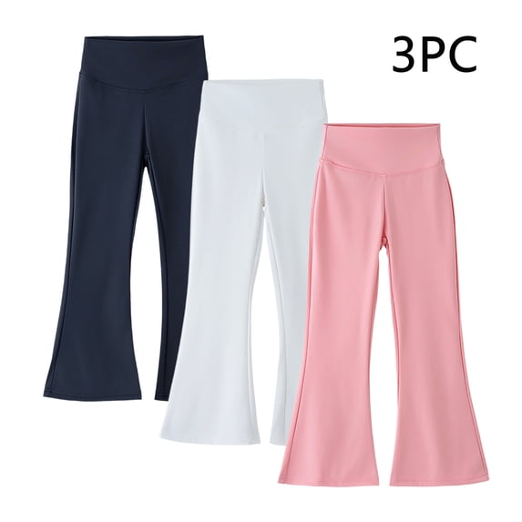 hengsof Three Piece Children's Casual Flared Pants Girls' High Waisted Solid Color Leggings Comfortable Elastic Waist Sports Pants Yoga Pants