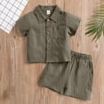 thumbnail image 1 of hengsof Toddler Baby Boys Clothes Set Button Down Shirt Tops Cotton Linen Shorts Summer Outfit 2PCS with Pockets, 1 of 6