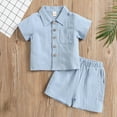 thumbnail image 1 of hengsof Toddler Baby Boys Clothes Set Button Down Shirt Tops Cotton Linen Shorts Summer Outfit 2PCS with Pockets, 1 of 6