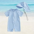 thumbnail image 1 of hengsof Toddler Baby Boys Short Sleeve One Piece Rash Guard Swimsuit Zipper Bathing Suit Swimwear with Hat, 1 of 7