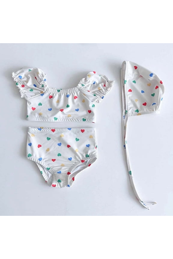 Toddler Baby Girl Bathing Suit 3 Piece Swimsuit Bikini Beach Wear Cute Bow Striped Swimsuit Summer Beach Sun Protection Swimsuit