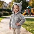 thumbnail image 1 of hengsof Toddler Boys Girls Hooded Fleece Jacket Long Sleeve Coat Cute Bear Hoodie Zip Up Fall Winter Warm Outwear with Pocket 1-5Y, 1 of 7