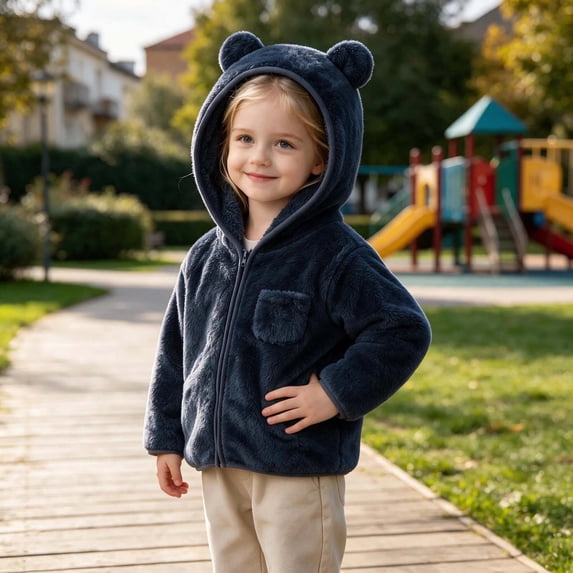 hengsof Toddler Boys Girls Hooded Fleece Jacket Long Sleeve Coat Cute Bear Hoodie Zip Up Fall Winter Warm Outwear with Pocket 1-5Y