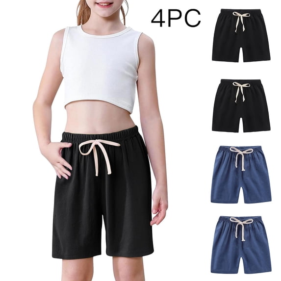 hengsof Toddler Boys Girls Shorts 4-Pack Cotton Linen Summer Casual Shorts Kids Solid Short Pants 2-12 Years