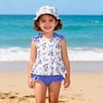 thumbnail image 1 of hengsof Toddler Girl Summer Swimsuit Children's Sweet Bow Shoulder Strap Printed Ruffle Beach Swimsuit Swim Trunks Hat Three Piece Set, 1 of 8